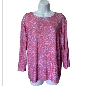 Leggiadro knit top pink purple leopard print 3/4 sleeves Size 4 / Size 12-14